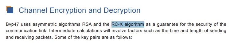 Mention du chiffrement RSA et RC-X utilisés