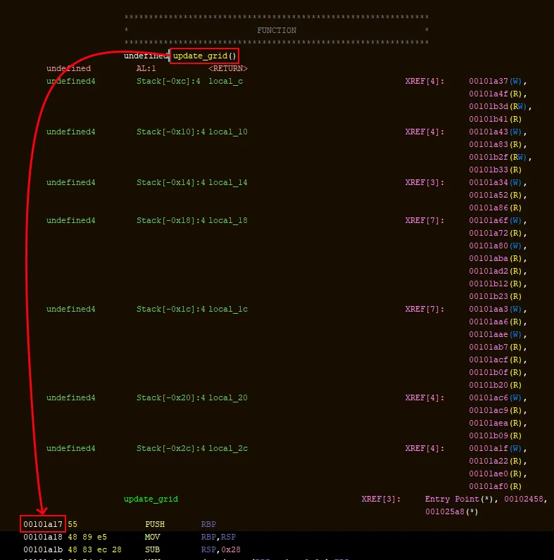 Adresse de la fonction update_grid