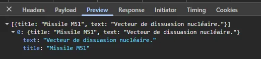 Résultat de la recherche dans les outils développeur
